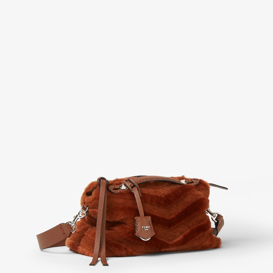 FENDI By The Way Selleria Medium Rust-colored sculpted shearling bag with 192 hand-sewn topstitches - Image 5